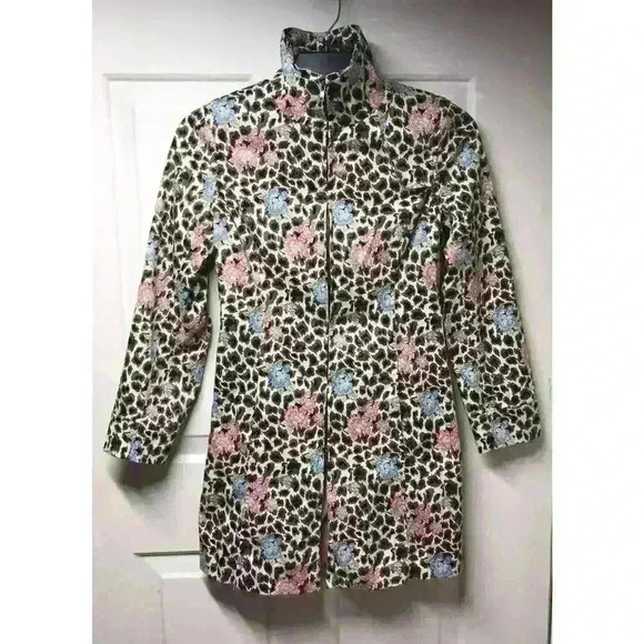 Nicole Miller Size 4 Womens Leopard Floral Animal Print Blazer Coat Jacket Long - Picture 1 of 12